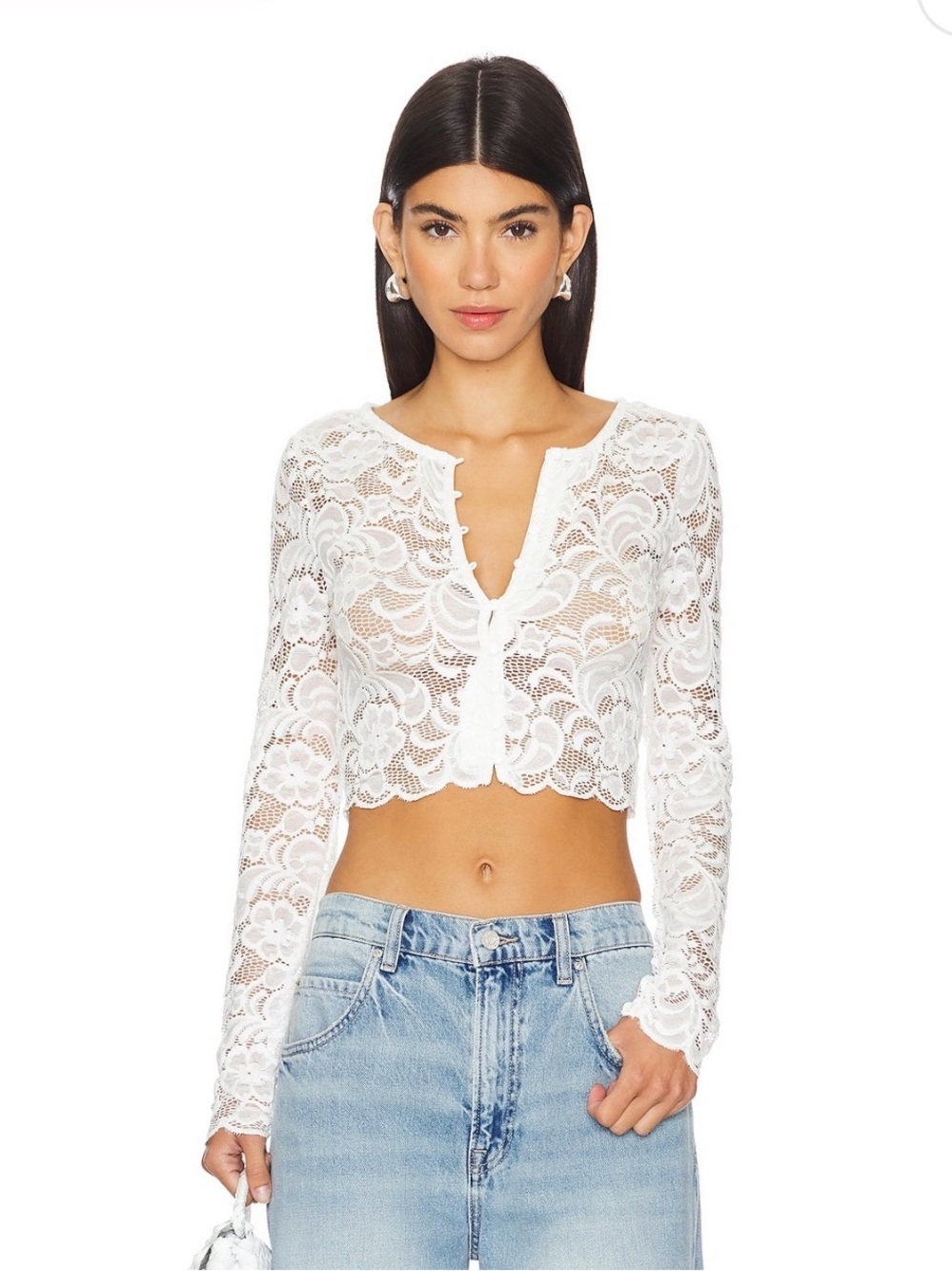 NWT Superdown Elowne white lace long sleeve crop top